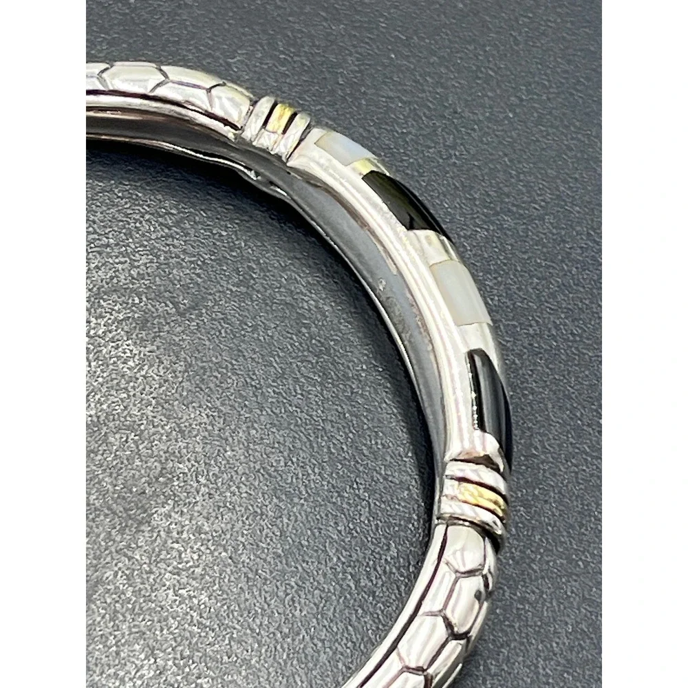 Asch Grossbardt Sterling Silver 18K Onyx Mother of Pearl Inlay Cuff Bracelet